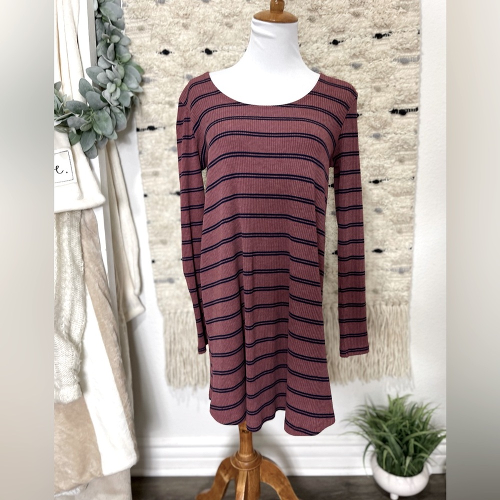 NWT RVCA Womens Time Table Striped Long Sleeve Rib Knit Mini Dress Size S